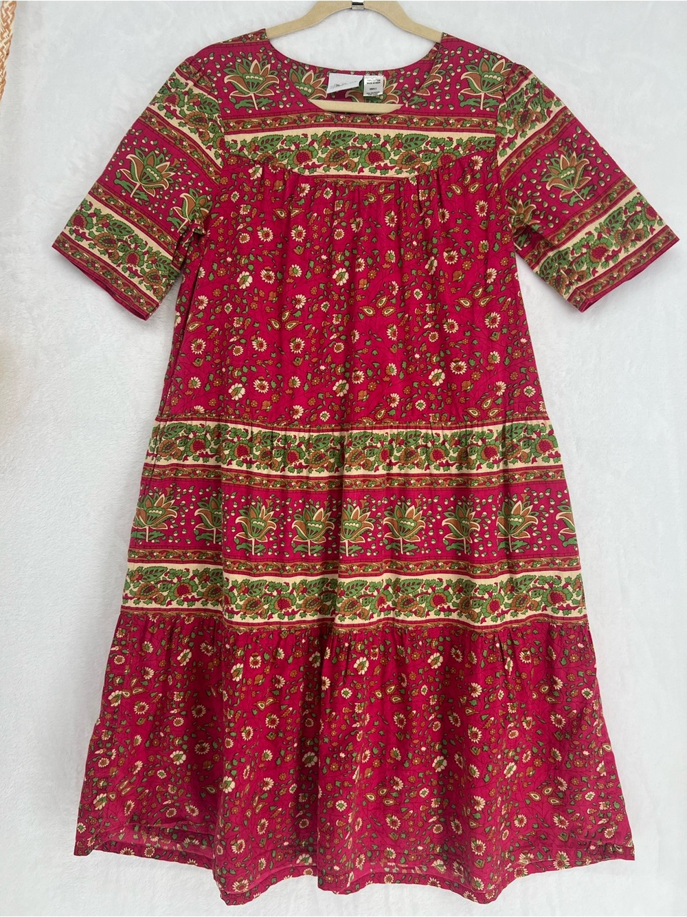 Vermont Country Store Cottagecore Boho Floral Tiered Midi Dress/Mumu Pockets SM